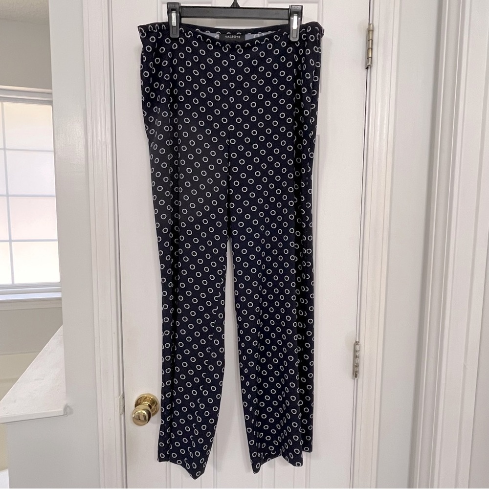 Talbots Indigo Life Savers print side zip wide leg pants, size 12.